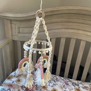 Rainbow macrame mobile